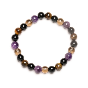 Bracelet de perles en pierre naturelle 8mm avec oeil de tigre et améthyste sur fond blanc