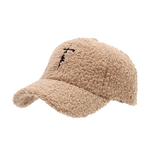 Casquette de baseball en laine d'agneau beige avec broderie 'Faith' noire élégante