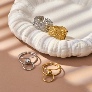 French twisted titanium steel open rings in gold and silver wheat ear vintage design