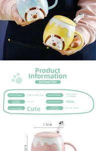 Detailed view of a 400ml ceramic hedgehog mug with lid and paw-print spoon set