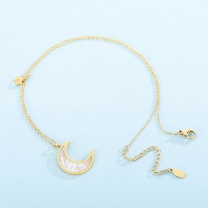 Gold stainless steel star and crescent moon necklace with white mother of pearl inlay