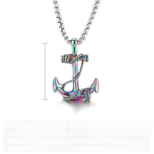 Detailed size specifications of the stainless steel anchor cross pendant in rainbow finish