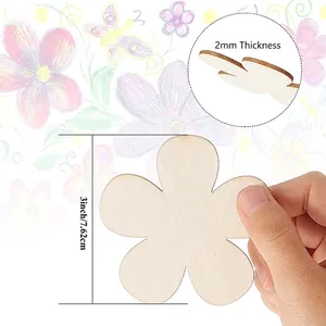 Unfinished flower shaped wood slices for DIY crafts and painting, 3 inch diameter