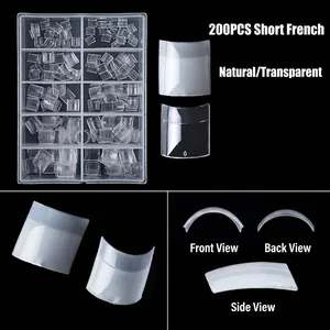 200pcs short French half-cover nail tips in natural and clear colors with storage box