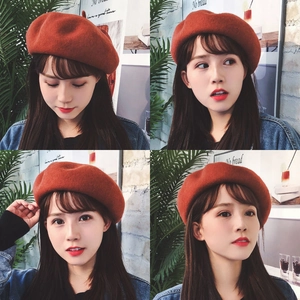 Women Retro Wool Beret Hat French Artist Style Winter Warm Painter Cap Curled Edge Solid Color Elegant Fashion Headwear