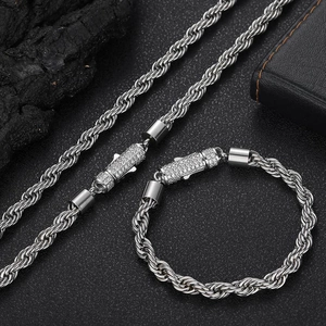 Close-up of 6mm stainless steel twist chain with sparkling crystal encrusted buckle