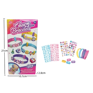 Detailed view of DIY bracelet kit with dimensions 21x10.7x2.8cm and colorful accessories
