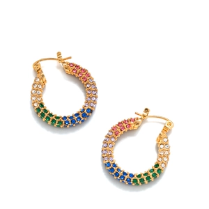 Chic 18K gold plated hoop earrings with rainbow gradient micro-paved crystals