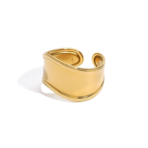 Polished 18K gold stainless steel wide band ring with minimalist irregular design