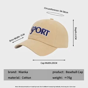 Berretto da baseball in cotone kaki con ricamo SPORT blu e dettagli della taglia