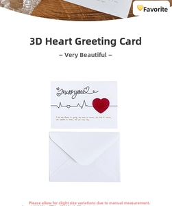 Close-up of white 3D heart greeting card with red popup and elegant Miss You lettering