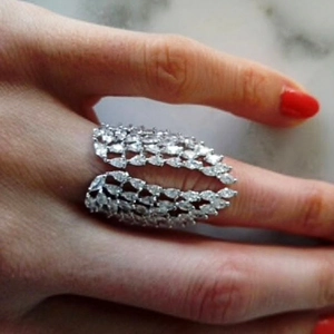 Adjustable wings open ring for women featuring full cubic zirconia pavé stones