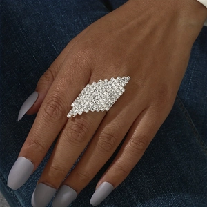 Statement Open Ring Shiny Rhinestone Alloy Adjustable Finger Geometric Oversized Glamorous Pave Jewelry For Women Girls