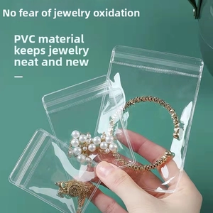 Macro detail of thick transparent PVC jewelry storage bags with airtight zip seals
