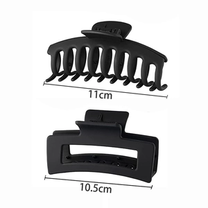 Matte black claw clips set including 11cm round and 10.5cm rectangular hair accessories
