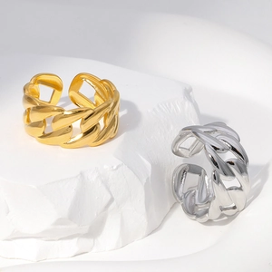 Minimalist stainless steel cuban chain open ring in gold and silver finishes