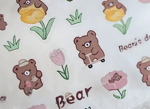 Detail of ultra-thin nail stickers showing high-definition cute bear and floral patterns