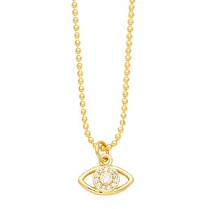 Gold evil eye necklace with white zircon pendant on minimalist bead chain for women
