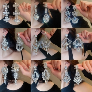 Orecchini A Lampadario Lunghi Con Frange E Strass Fiore Goccia D'acqua Lega Gioielli Eleganti Da Festa Per Donna