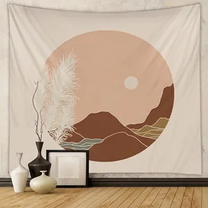 Abstract Mountain Sunset Tapestry Wall Hanging Boho Polyester Fabric Aesthetic Landscape Art For Home Bedroom Decor