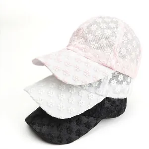 Women Lace Baseball Cap Flower Embroidery Breathable Mesh Hollow Out Sun Protection Adjustable Elegant Hat