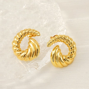 Chic 18k gold plated stainless steel twisted spiral hoop earrings with polished finish