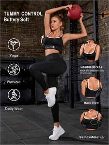 Close-up of buttery soft fabric texture and tummy control feature on yoga set