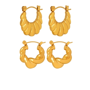 Stainless Steel Twisted Rope Hoop Earrings Croissant U Shape Geometric Fashion Jewelry For Women