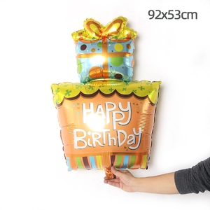 92x53cm large colorful tiered cake foil balloon with Happy Birthday text for party decor