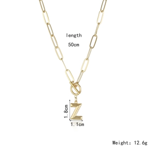 Gold plated 50cm paperclip chain necklace featuring a capital letter Z pendant with OT clasp