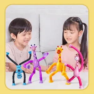 Suction cup telescopic giraffe and robot toys with glowing tubes for creative kids play
