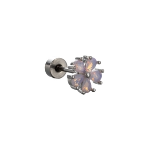 Clou d'oreille fleur en argent avec opales violettes et dos plat pour piercing cartilage