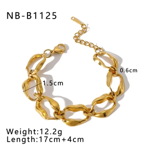 Detail view of gold irregular link chain bracelet with weight and size specifications