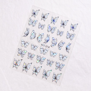 Pegatinas para uñas de mariposa blanca holográfica MO-214 con efecto 3D en relieve
