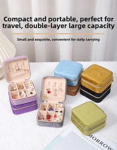 Close-up of double-layer velvet jewelry organizer showing inner hooks and ring slots
