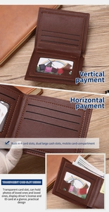 Close-up of brown leather wallet interior with card slots and transparent ID window