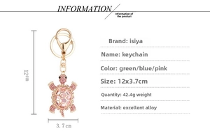 Pink rhinestone turtle keychain dimensions showing 12cm x 3.7cm on white background
