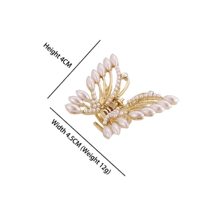 Elegant gold butterfly hair claw clip with pearls and rhinestones 4.5cm width