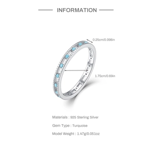 Detail showing 925 sterling silver turquoise ring dimensions and material specifications