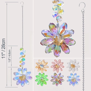 Handmade crystal flower suncatcher with dimensions for window or garden decoration