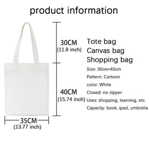 Size chart for butterfly print canvas tote bag showing dimensions 40x35cm and 30cm handle