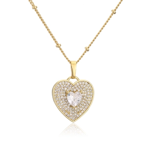 18K gold plated twisted rope chain necklace with micro-pave heart-shaped zirconia pendant