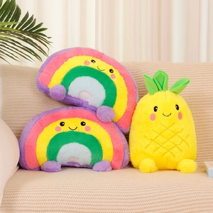 Cute colorful plush rainbow and pineapple shaped decorative pillows for girls room decor