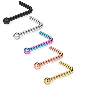 L-Shaped Nose Studs Stainless Steel Ball Head Body Piercing Jewelry Polished Finish Multi Colors Fashion Accessories