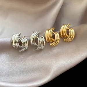 Geometric Intertwined Curved Stud Earrings Alloy Jewelry With 925 Sterling Silver Earring Post Minimalist Design