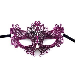 Purple lace butterfly masquerade mask with golden stamping for Halloween parties
