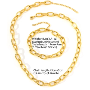 Minimalist 18K gold plated stainless steel chunky curb chain necklace and bracelet set