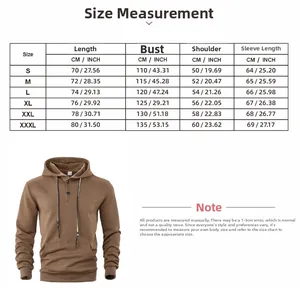 Detailed size chart for oversized solid hoodie with measurements in cm and inch
