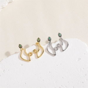 S925 silver needle snake earrings with camellia flower design and green zircon in gold and silver