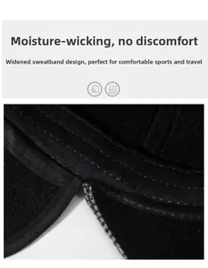 Detail view of the black baseball cap showing the widened sweatband and moisture-wicking lining